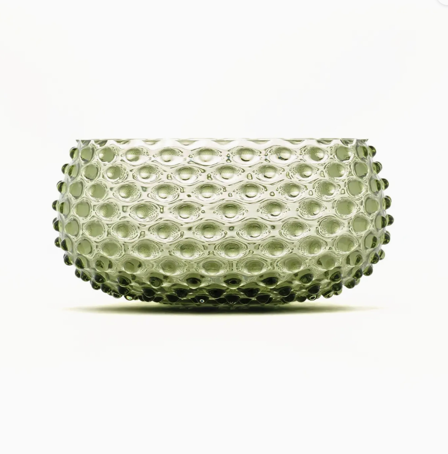 Hobnail Glass Bowl | Moss Green | Decorative Dish