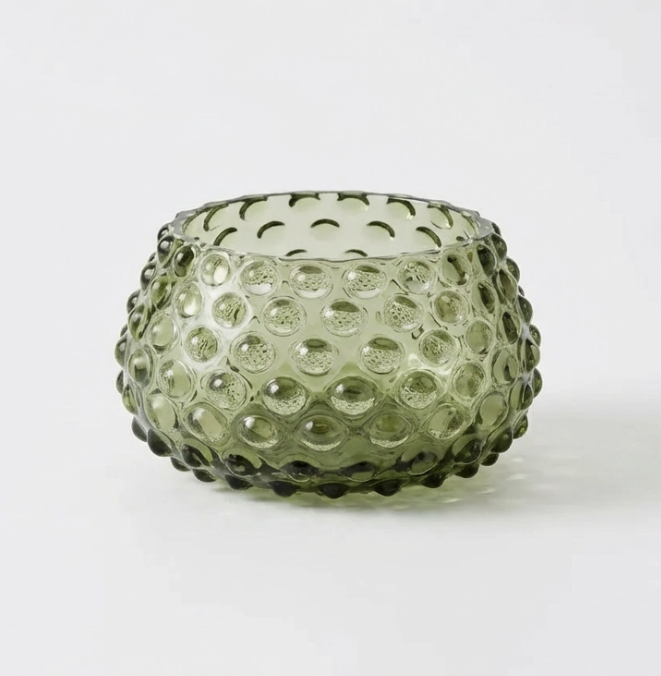 Hobnail Glass Bowl | Moss Green | Decorative Dish