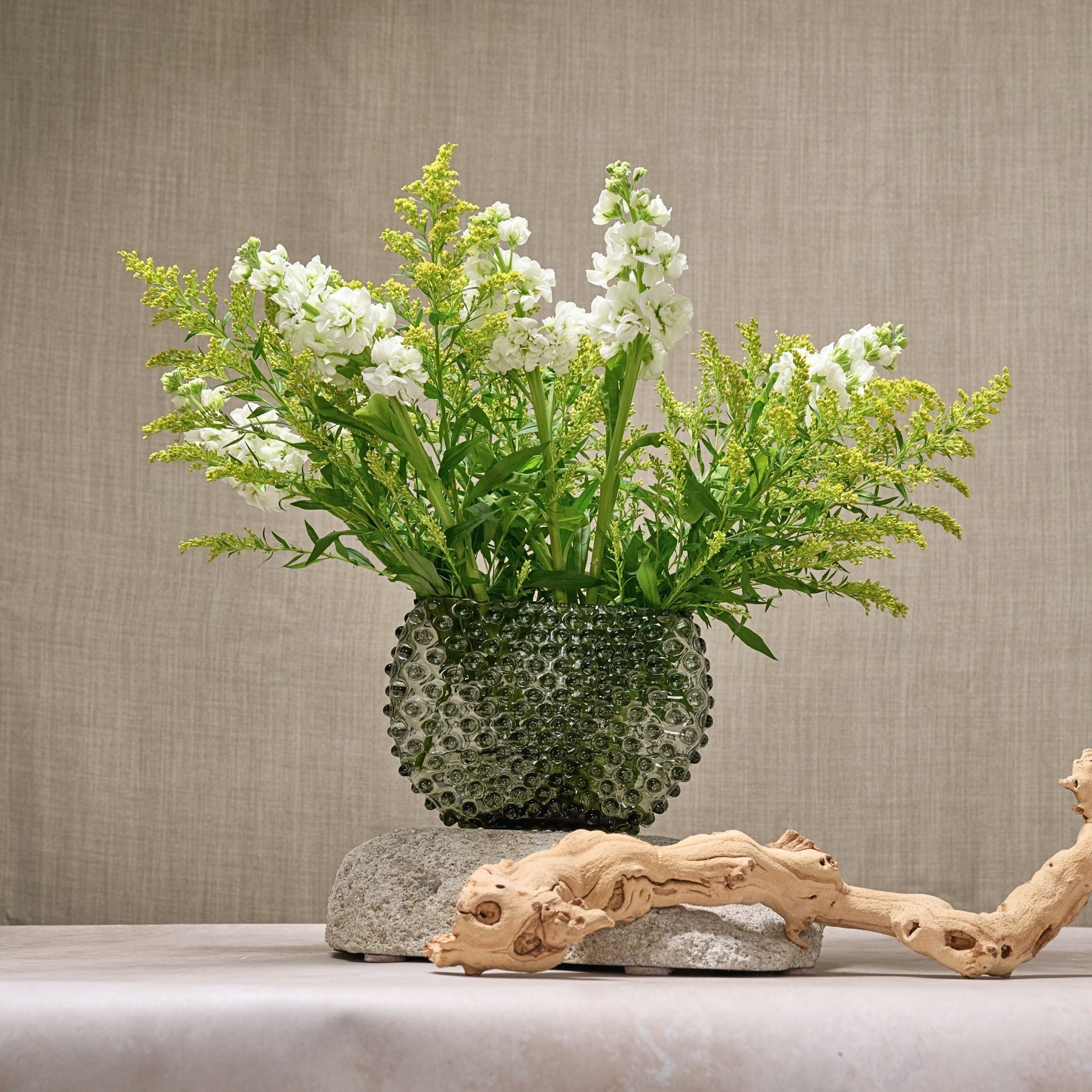 Hobnail Vase Barrel Moss Green